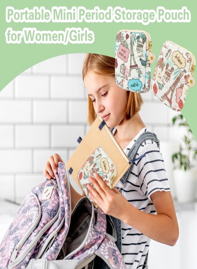 cobee 2PCS Sanitary Pad Storage Bag, Cute Sanitary Napkin Storage Purses Portable Period Bag with Daisy Zipper Panty Liner Tampon Menstrual Cup Nursing Pad Holder Pouch for Girls Women Travel(Tower) - Image 4